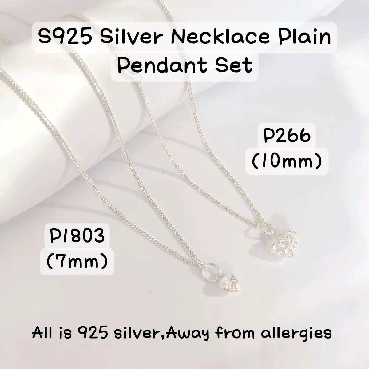 (Plain05 P266/P1803/P1808) S 9 2 5 Ori Necklace LOVE Pendant Set Women/Rantai Leher Mesin Kalung Perak Free Cloth 050