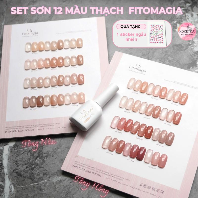Set sơn 12 màu thạch trong Fitomagia tone nâu tone hồng + tặng kèm bảng màu + Sticker