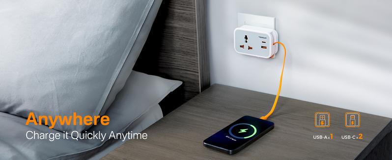 Product Introduction of TESSAN PD20W Universal Socket Extension Type-C Cable Multi Plug with USB & Type C, Phones Adapter 3
