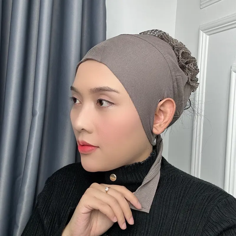 Ciput lubang telinga cepol turki renda bahan rayon super dalaman  Instan hijab kerudung wanita anti budeg 2