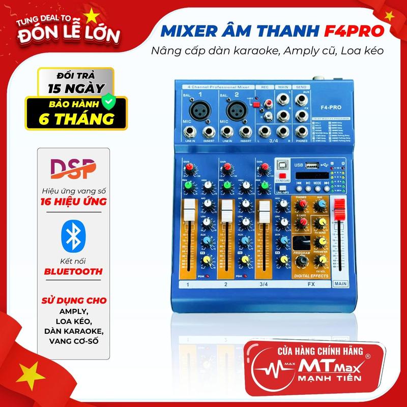   MTMAX  MIXER F4 PRO – BÀN TRỘN ÂM THANH LIVESTREAM CHUYÊN NGHIỆP | 16 HIỆU ỨNG VANG KẾT NỐI USB GỌN NHẸ TIỆN DỤNG 