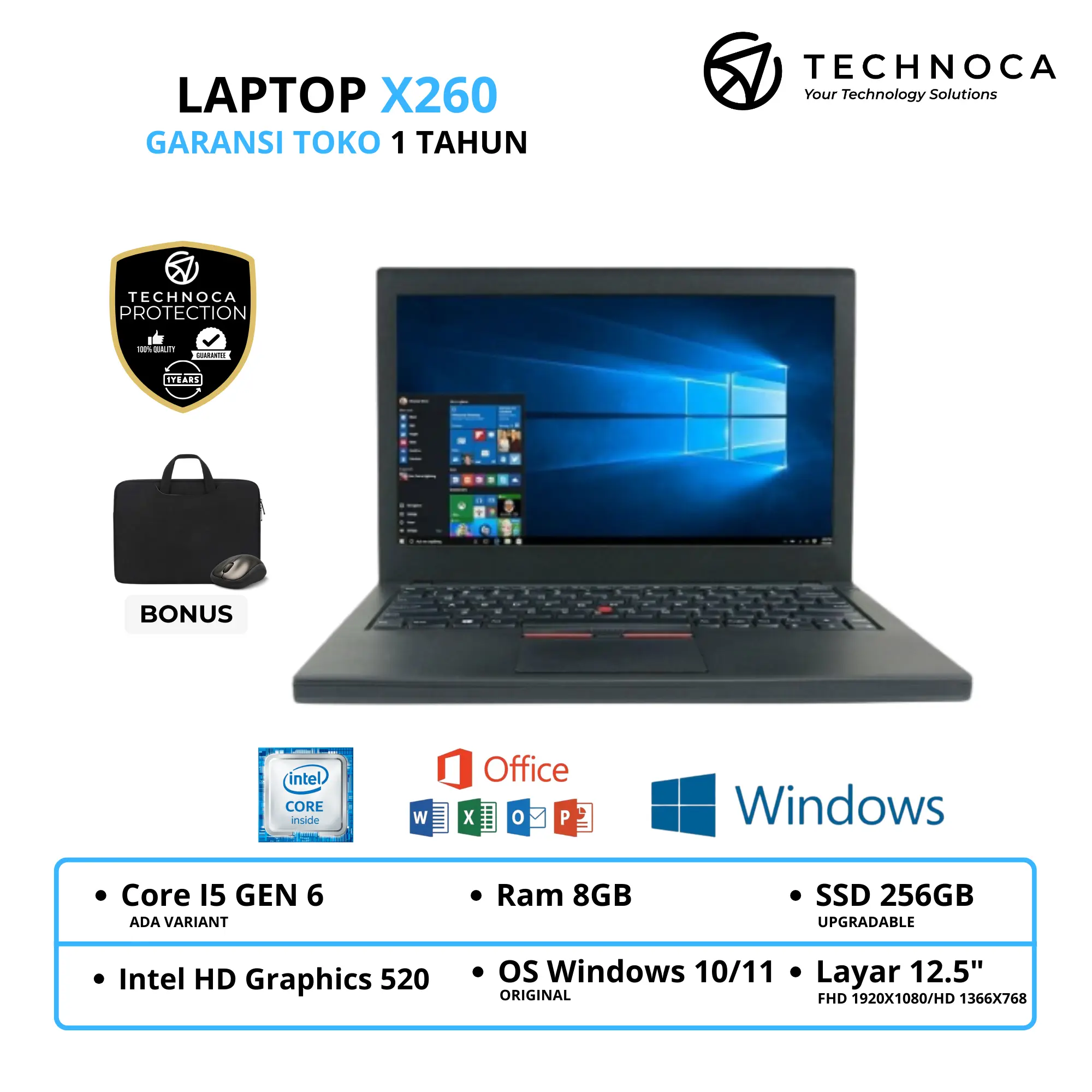 Laptop X260 CI5/CI7 GEN 6 8GB SSD 256GB Include Tas, Mouse, dan Windows Ori