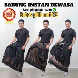 Sarung Instan Saku Dan Tali Pinggang Dewasa Pria Muslim Nyaman Motif Hitam Bahan Katun Poli Premium Full Desain Modern Praktis Dilengkapi Saku