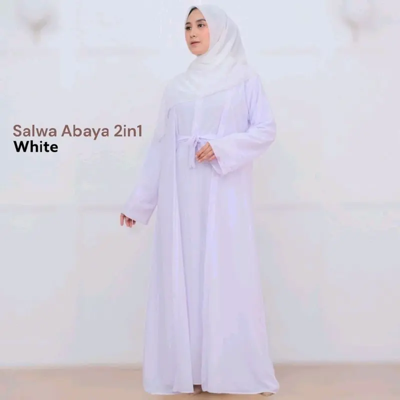 Set Gamis Salwa Abaya 2in1 Gamis Dan Outer Bahan Ceruty Babydoll Gamis Muslimah Terbaru Kekinian By You Glow Fashion 2
