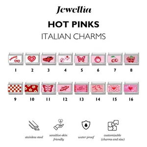 Jewellia - Italian Charms Bracelet Hot Pinks SIlver Collection | Titanium Steel Stainless Steel Anti karat | Y2K Bracelet | Gelang Custom | Couple Gift