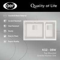 Gambar AER Kitchen Sink Bak Cuci Piring Dapur Granite 2 Bowl Topmount Undermount Flushmount Granit Granite Tech Top Under Flush Mount Kitchen Sink Black Granit  - Bak Cuci Piring KS2 - 08 (Black/White) Minimalis Putih - Hitam dari AER Sanitary Indonesia Kota Surabaya 1 Tokopedia
