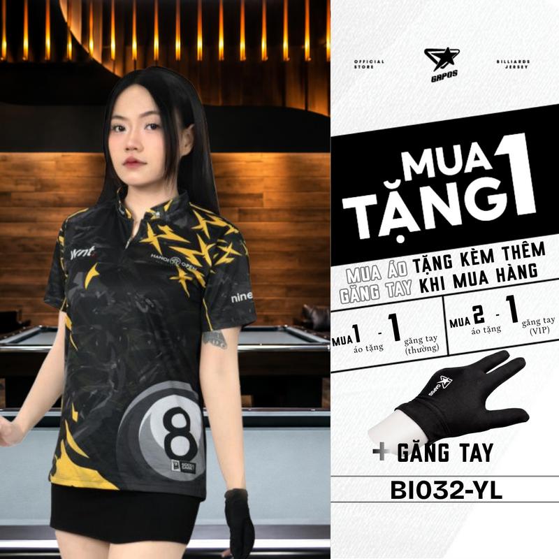 Áo Thể Thao Billiard 8 Balls Mã BI032-BY Dành Cho Nam và Nữ Vải Thun Thể Thao Co Giãn 2 chiều Màu Đen Vàng Unisex wear Top Sport - GAPOS Billiard Jersey Store bida cơ thủ