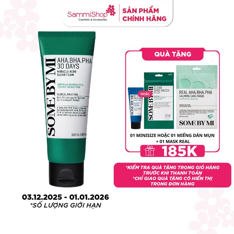 Some By Mi Sữa rửa mặt AHA-BHA-PHA 30 Days Miracle Acne Clear Foam 100ml