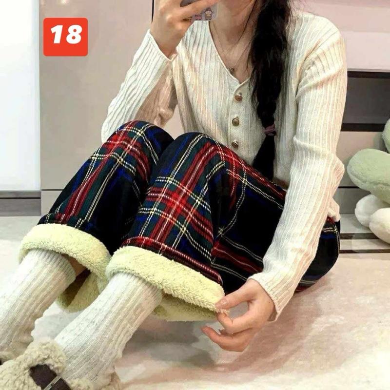  Quần Kẻ Caro Lót Lông Nhiều Màu Dáng Suông Lưng Cao Cho Nữ Quần Dài Nữ Cá Tính Thời Trang CARO Chất Liệu Mịn Co Giãn Tốt Phù Hợp Mặc 4 Mùa 