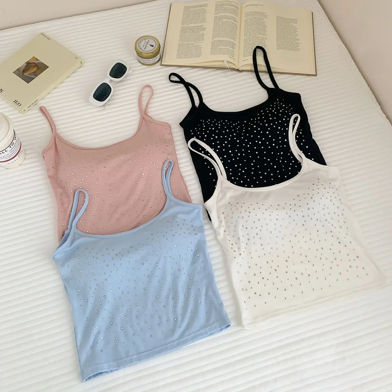 Spicy Girl Hot Diamond Cotton Strap U Neck Tank Top with Chest Cushion, Beautiful Back, Slim Fit, Inner Wear, Outer Wear, Pure Desire Top