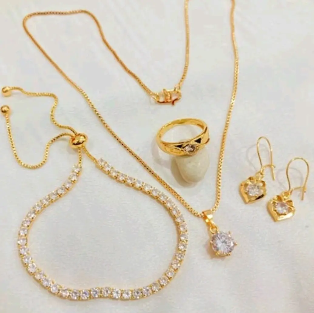 perhiasan wanita 4 pcs gelang serut anting jurai love terbaru perempuan dewasa