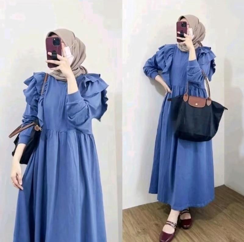 Product Introduction of Gamis Panjang Wanita Variasi Ruffle Meldi Dress Muslim Crinkle Airflow | Gamis Kondangan Nyaman | Gaun Pesta Santai Mewah 3