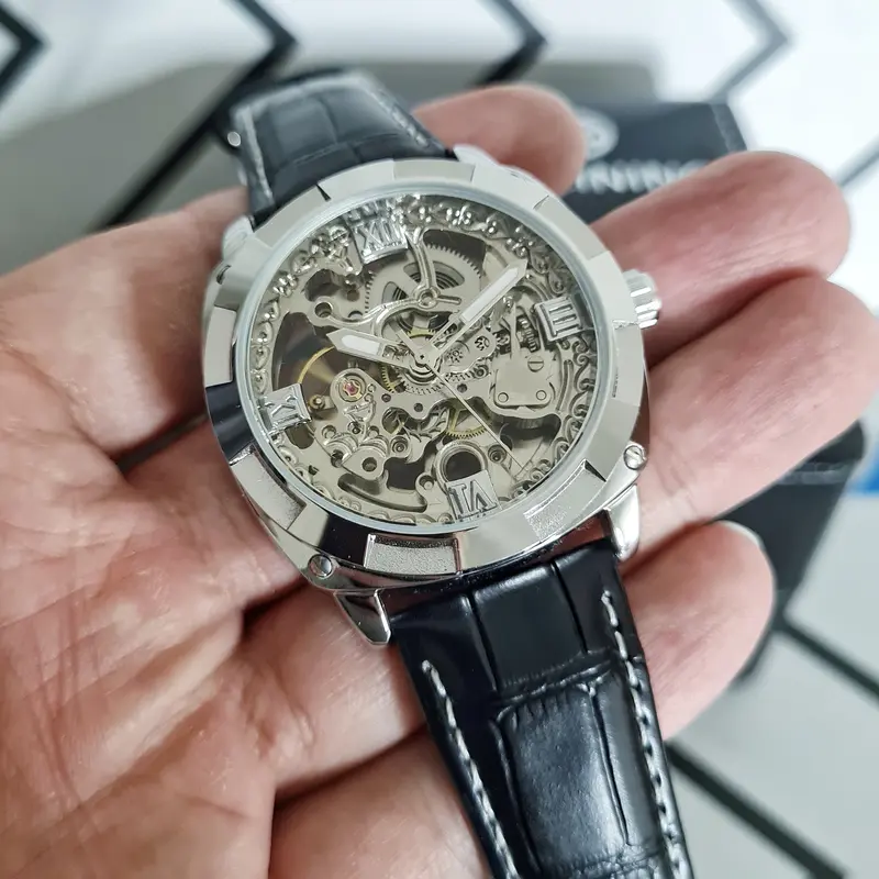 Jam Tangan Pria Original FORSINING Invisible Automatic Otomatis Mechanical Mekanik Skeleton Tali Kulit Hitam Black Leather Anti Air Water Resist Watches 3