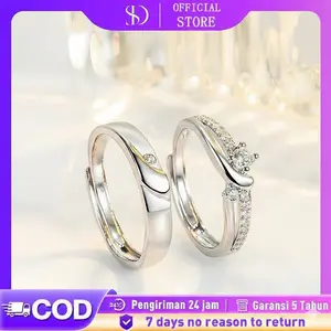 Cincin couple Cinta tunggal Couple Titanium Wanita Pria Silver Cewek Tunangan Anti karat Aksesoris  Adjustable Perak murni