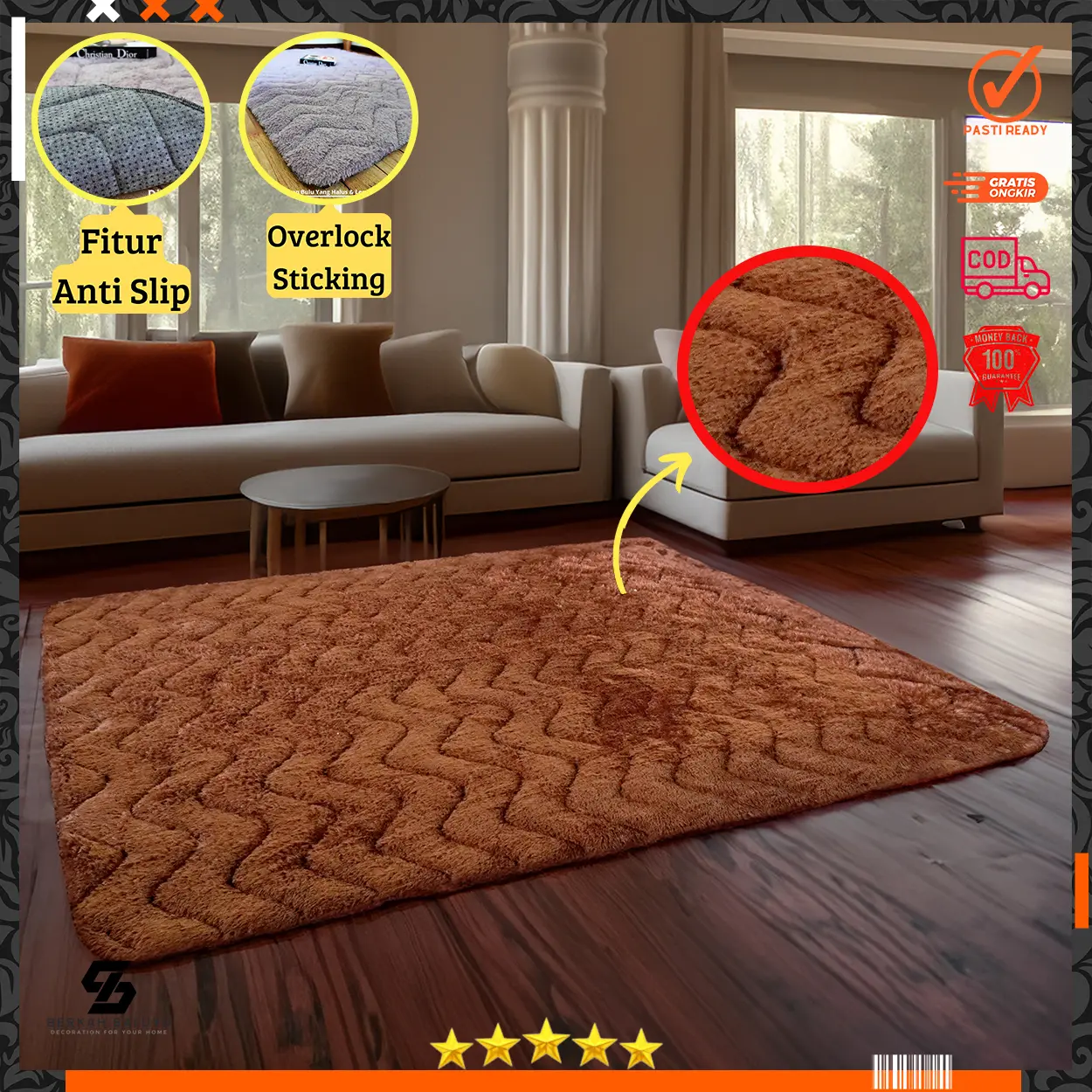 Karpet bulu Quilting anti slip premium mewah ukuran jumbo 160x90cm anti rontok