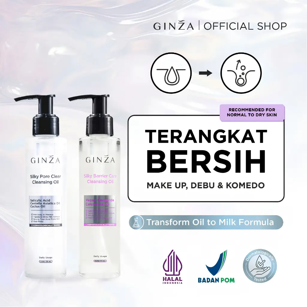 Murah! GINZA Silky Pore Clear & Barrier Care Cleansing Oil | Netto 155 mL & 50 mL