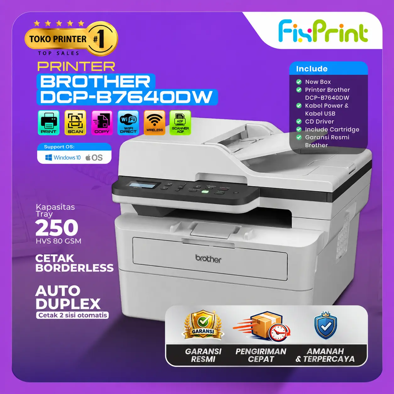 Printer Brother DCP-B7640DW DCP-L2540DW HL-L2360DN HL-L2365DW WiFi Mono Laserjet Print Scan Copy Duplex