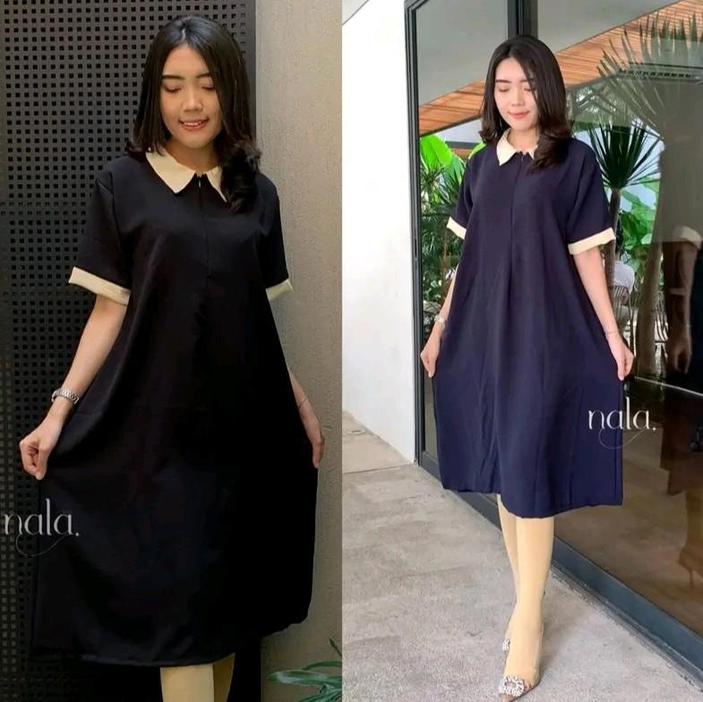 Paket irit 2pcs Andira Long Daster Wanita Kerah Kekinian Crinkle Busui Panjang Oversize 1
