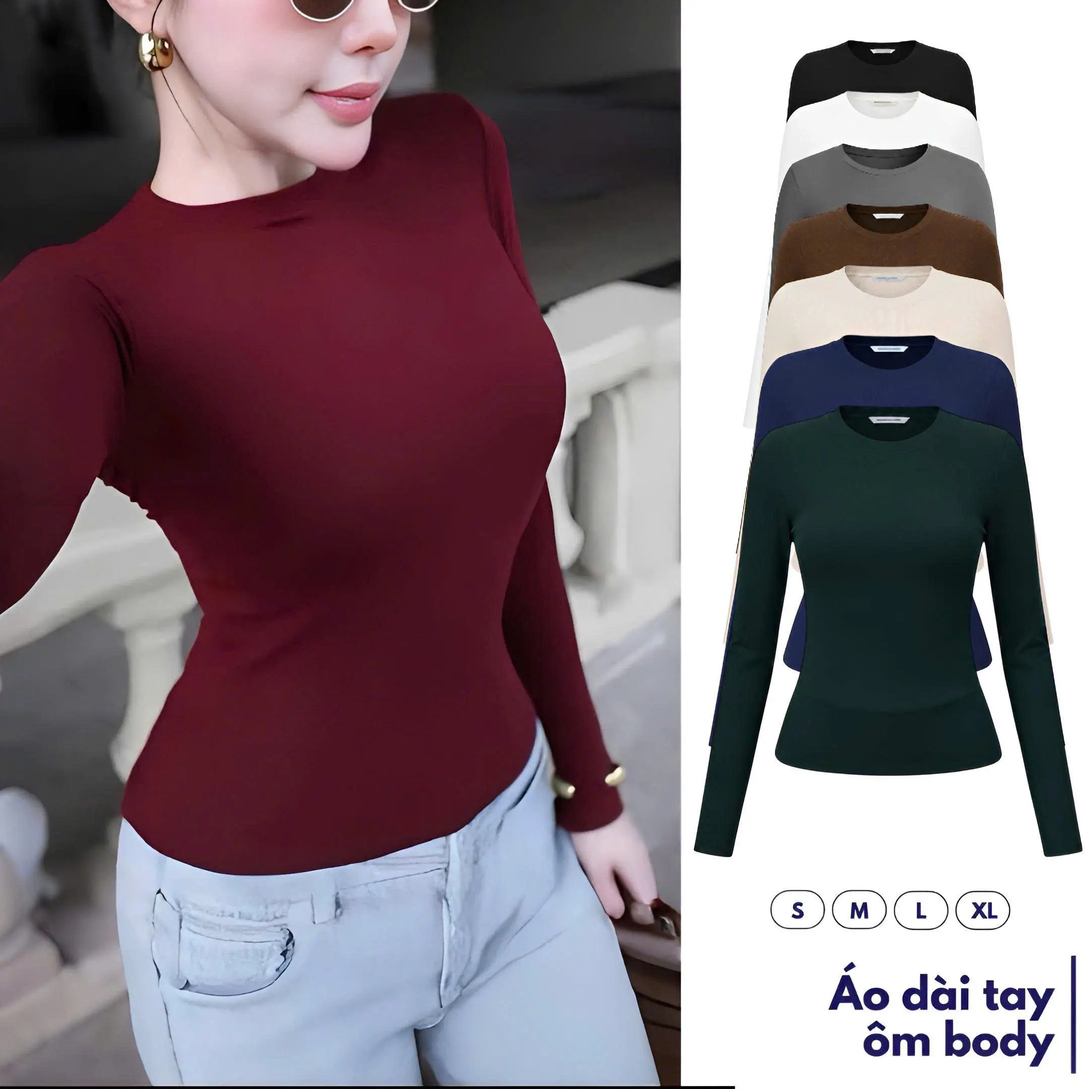 [XẢ KHO - Độc Quyền] Combo 2 Áo Thun Nữ Dài Tay KIEU CHIC Cổ Tròn, Chất Tăm Lạnh, Siêu Co Giãn Mềm Mại, Tôn Dáng