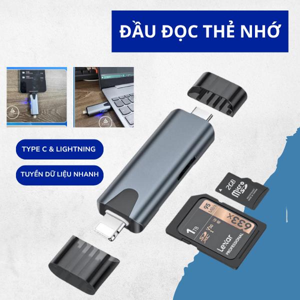 Đầu đọc thẻ nhớ TF SD 22trong 1 đa năng Type C & Lightning truyền dữ liệu nhanh 2 chiều kết nối mọi thiết bị