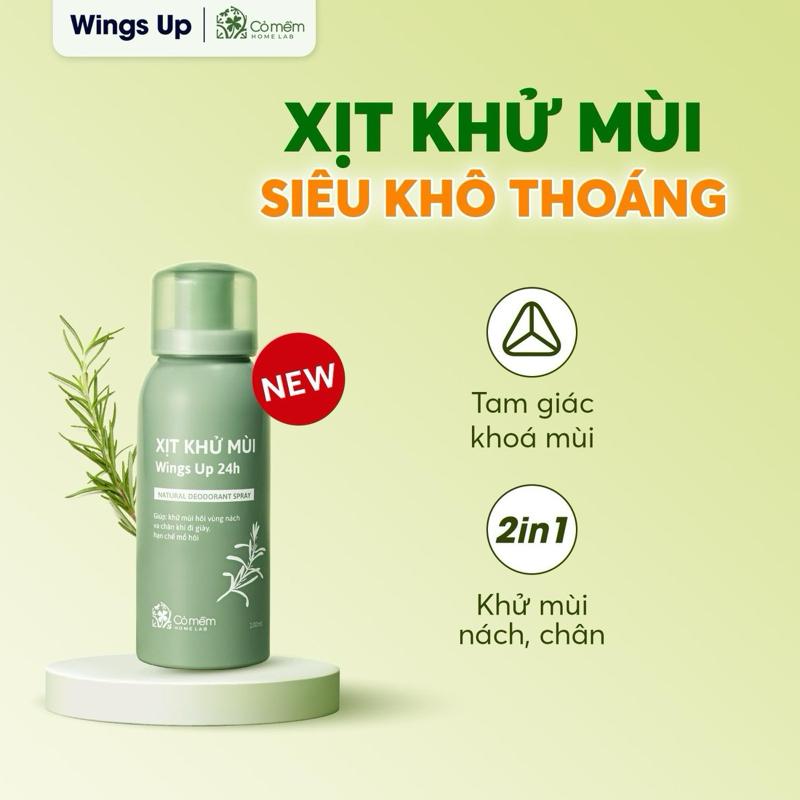 Xịt Wings Up 24h Khử Mùi Hôi Nách Hôi Chân Mùi Cơ Thể Giảm Mồ Hôi Khô Thoáng Da Không Muối Nhôm Dùng được cho mẹ bầu Cỏ Mềm 100ml
