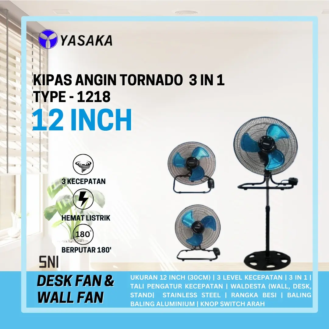 [COD] KIPAS ANGIN TORNADO 12 INCI YASAKA 3IN1 ( 1218 ) Stainless Steel