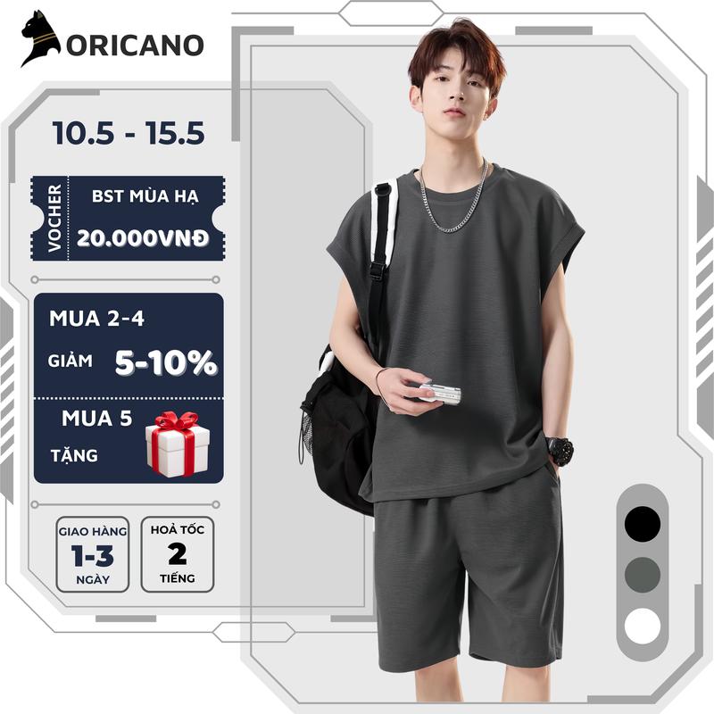 Set áo thun tanktop 3 lỗ thể thao kèm quần short đùi nam thấm hút khử mùi mặc tập gym, chạy bộ, mặc nhà, dạo phố ORICANO ĐB05
