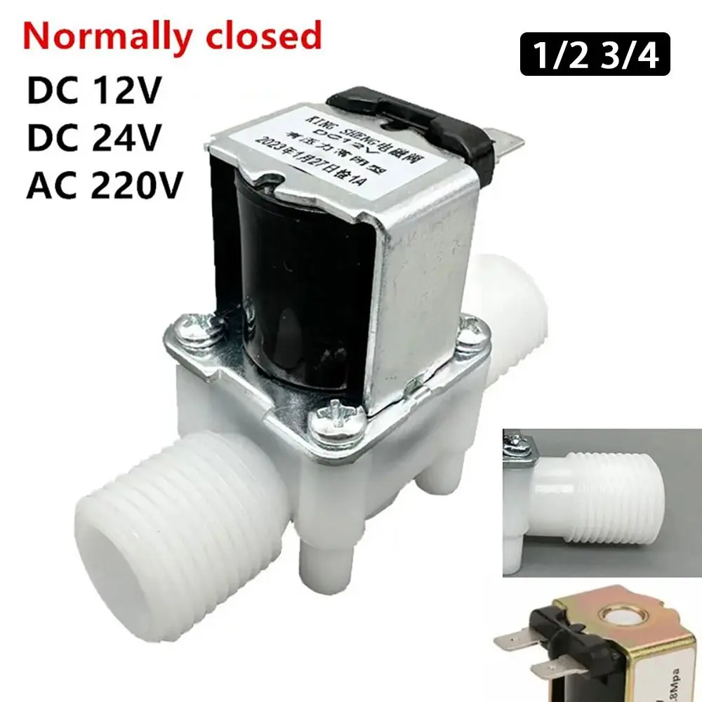 1Pcs Durable Normally Closed Solenoid Valve Male Thread 1/2" 3/4" Water Control Valve Plastic DC12V 24V AC220V Pneumatic Pressure Controller Switch