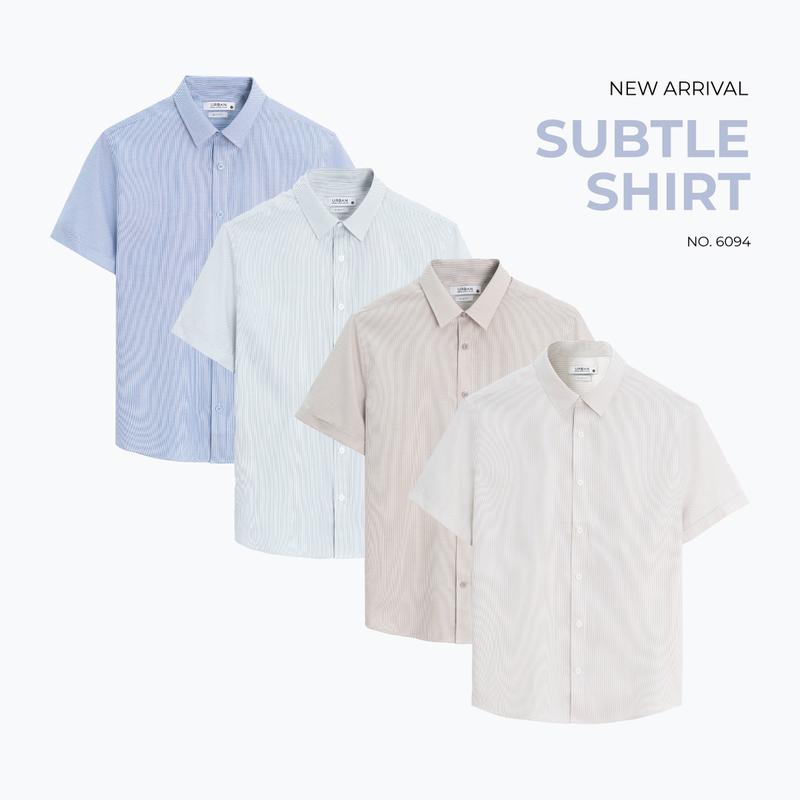 Áo sơ mi Nam  URBAN Menswear ngắn Cộc Tay Họa Tiết Kẻ Sọc caro, Vải Cotton Mềm Mại, Thoáng Khí, Thấm Hút Tốt, Dáng Basic, Không Ôm NO. 6094 mặc Kem quần kaki và jean, sọc xanh dương áonam  đẹp aonam  dep áo  hè  nam  đẹp