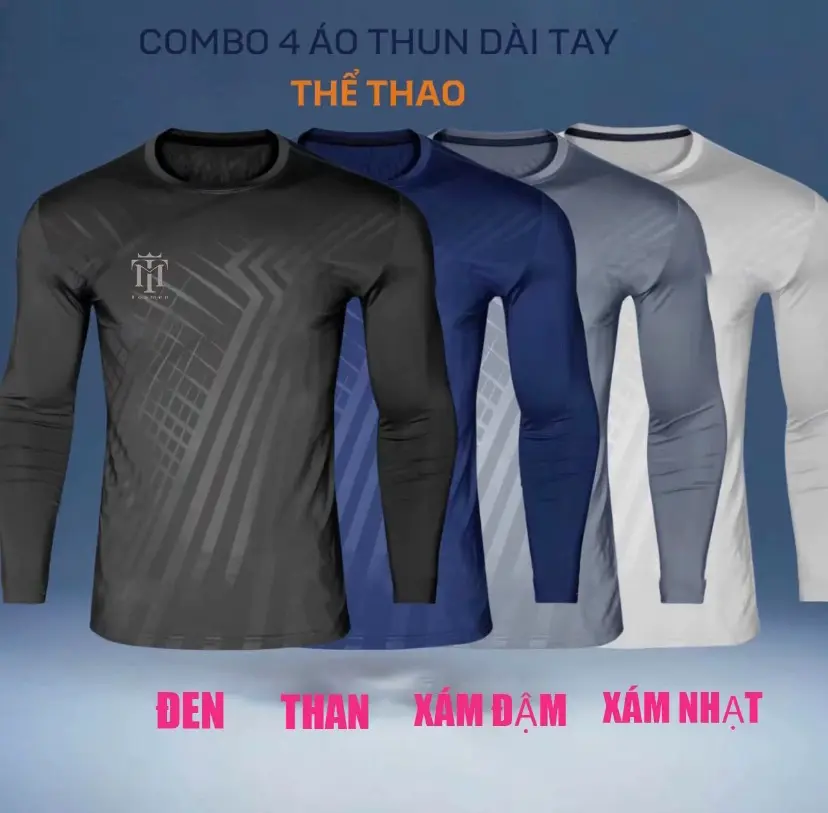 Combo áo thun dài tai thể thao chất liệu thun mềm mịn thoáng mát họa tiết dập nổi 5D