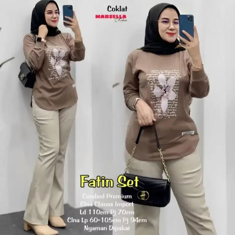 SETELAN COMBAD MIX CUTBRAY CHINOS TRENDY KEKINIAN SETCEL CUTBRAY Wanita Casual Baju Celana Panjang Dewasa Motif Atasan one set 1