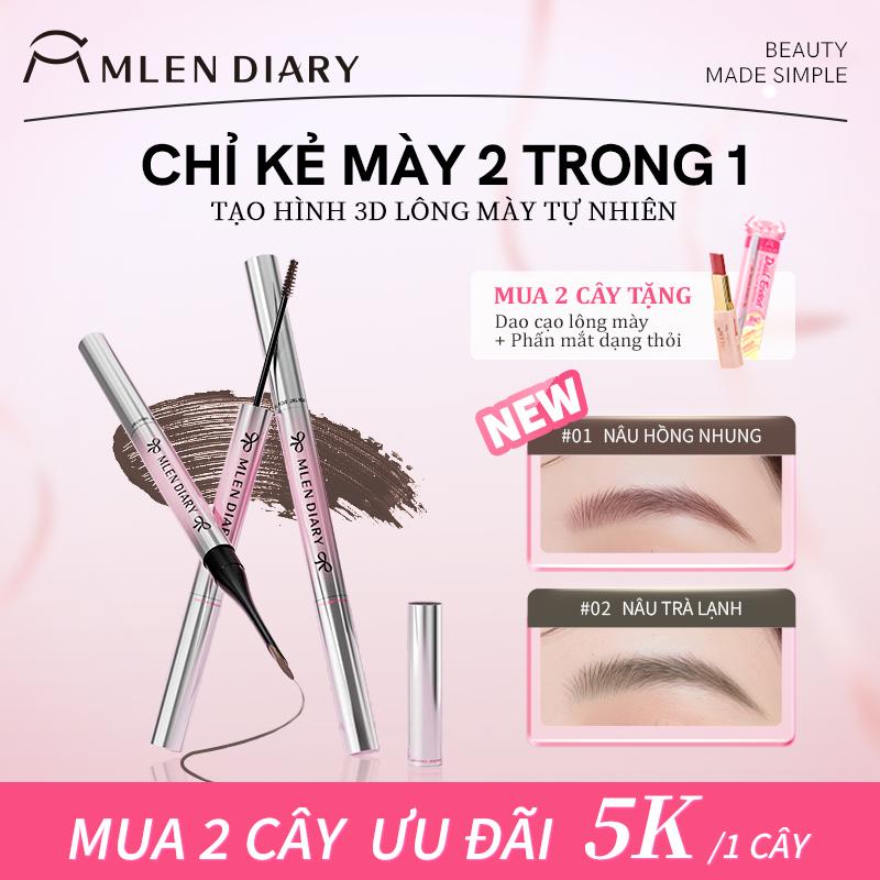  Mlen Diary - Chì kẻ mày 2 trong 1 Bút vặn không cần gọt Đầu cọ nhỏ chuốt mày Tạo hiệu ứng chân mày 3D tự nhiên Chống nước chống lem Dễ lên màu không vón cục Dễ dùng cho người mới bắt đầu 