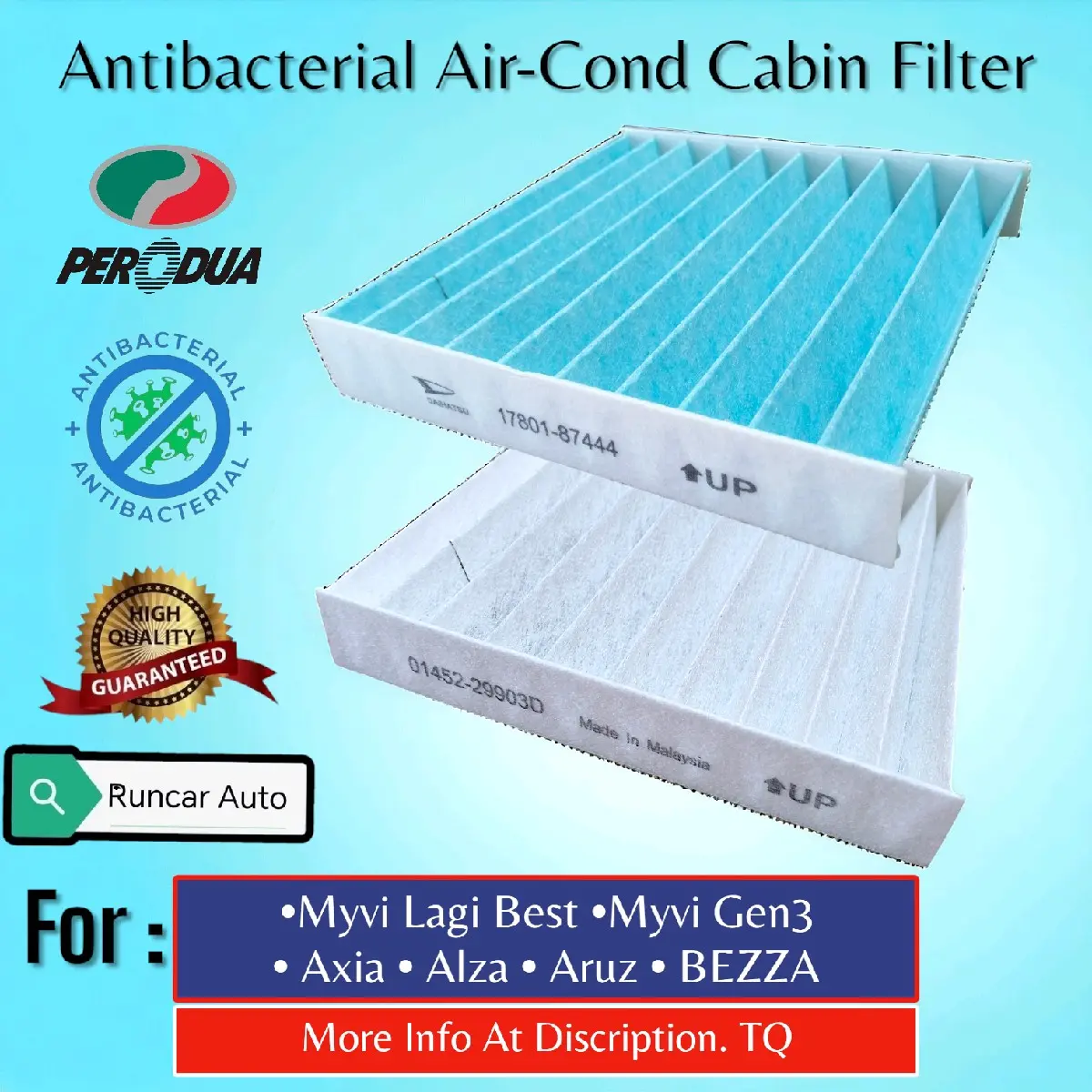 [ Perodua ]Air-cond Cabin Filter • Axia/BEZZA/Aruz/Myvi lagi best/ALZA/Myvi 2018/Honda city sel/Honda Jazz/Avanza/Rush•White / Blue