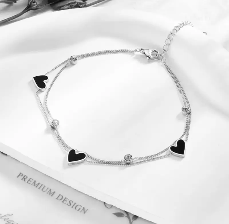 Gelang Tangan Terbaru Wanita Dua Layer Di Tambah 3 Love Hitam Dan 3 Mutiar4 Terlaris Bracelets 3