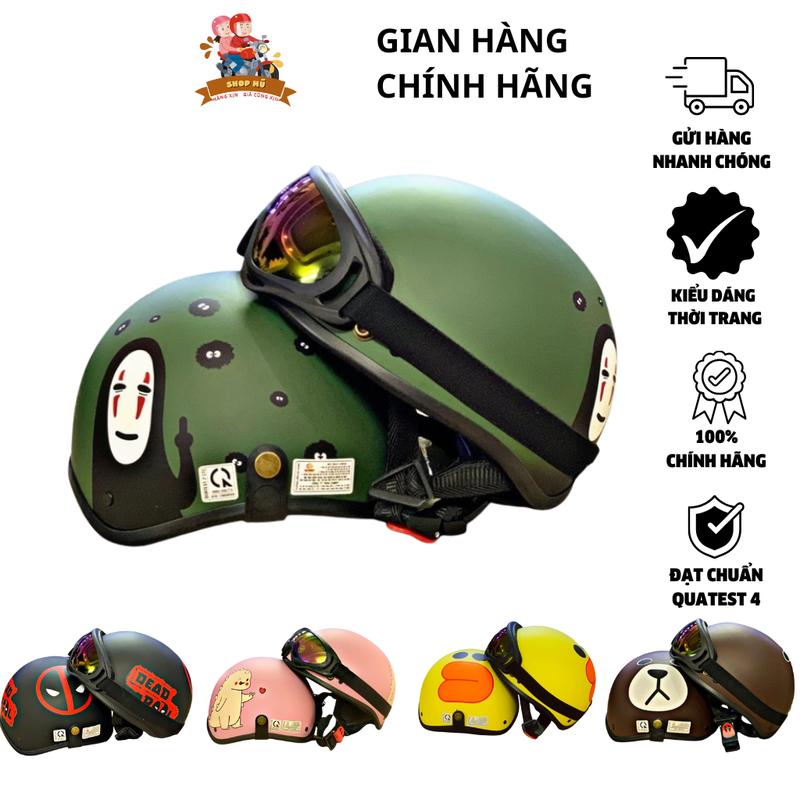 Mũ bảo hiểm kèm KÍNH UV MA2 1/2 nửa đầu cao cấp - bảo vệ tối đa - Nhiều Tem Siêu HOT cute cực xᶖnh - Freesize cho cả nam và nữ - MA 02