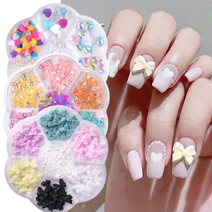 BORN PRETTY 7 Grids Gaya Campuran Aurora Mutiara Busur 3D Nail Charms Rhinestone Bow Nail Art Kuku-57240
