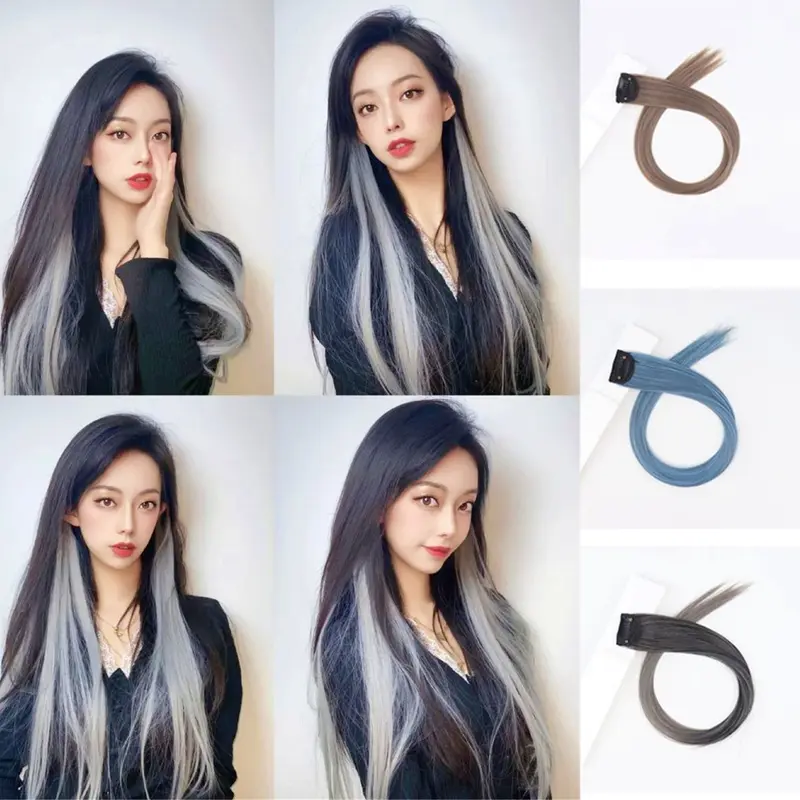 Rambut Jepit palsu Colourful Extention Wanita pemanjang rambut warna warni / Wig rambut palsu wanita 7