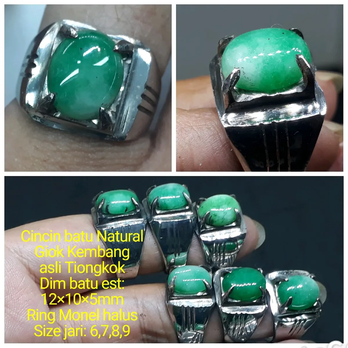 CINCIN BATU NATURAL GIOK KEMBANG ASLI TIONGKOK Dim 12×10 Permata