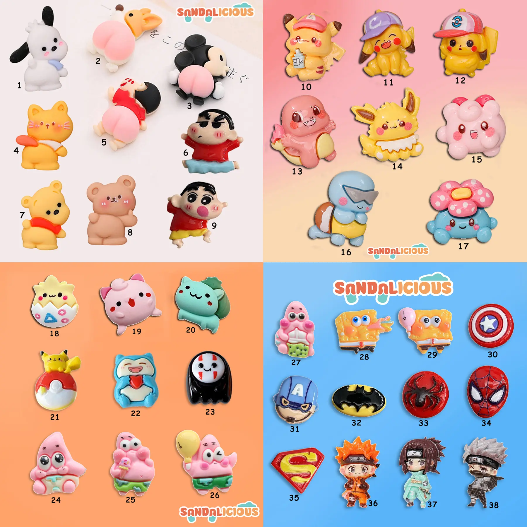 (E) Jibbitz Charm Aksesoris Sandal Baim Karakter Pokemon Sincan Naruto Super Hero Anime - Pin Sandal