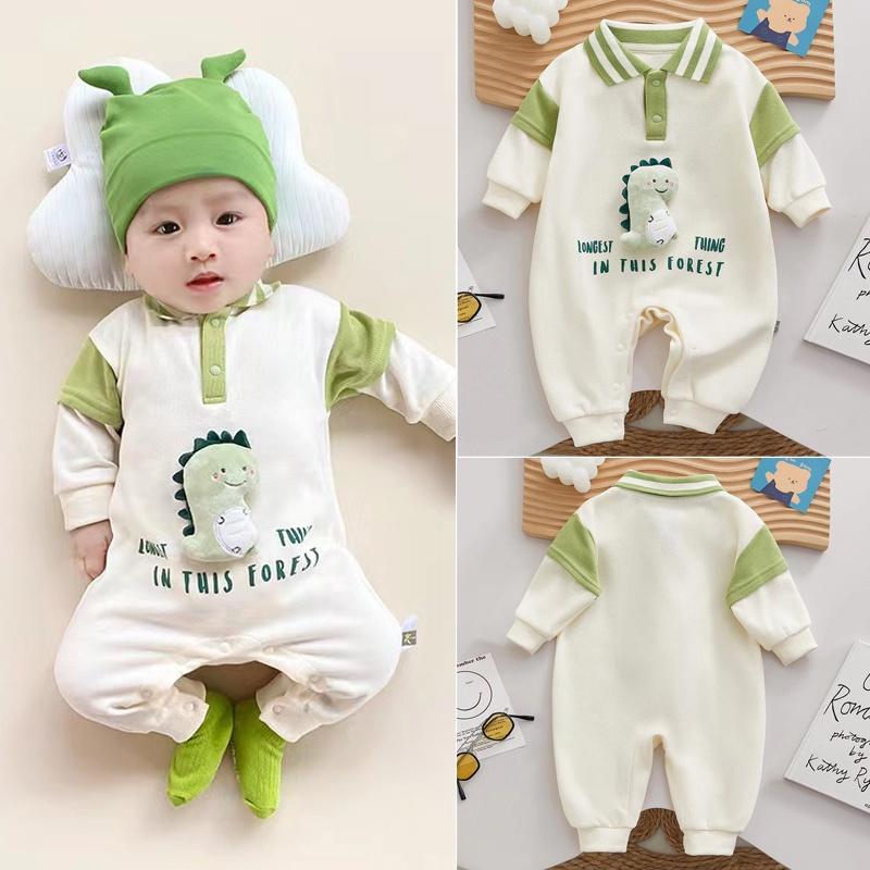 Bộ Đồ Áo Liền Quần Dài Tay Polo, Cho Em Bé Trai Và Bé Gái, Cotton Nguyên Chất, Thiết Kế Bò Rủ Khủng Long Hoạt Hình, Thích Hợp Cho Mùa Xuân Và Mùa Thu, Áo Liền Quần Phong Cách Hàn Quốc, 0-24 Tháng, Hàng Mới Về