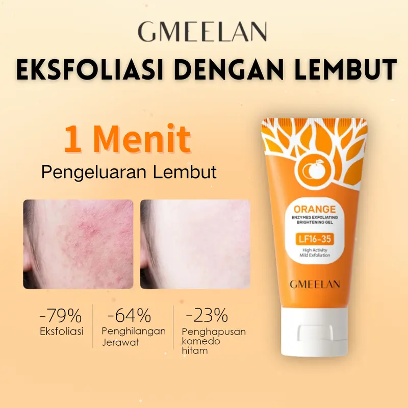 GMEELAN Orange Enzyme Peeling Gel 50g- Atasi Kulit Kasar, Kusam & Bekas Jerawat | Eksfoliasi Keratin Tebal + 7 Ekstrak Tanaman | Aman untuk Sensitif Wajah Melembutkan Komedo Exfoliating Perawatan Pencerah Pembersihan 0