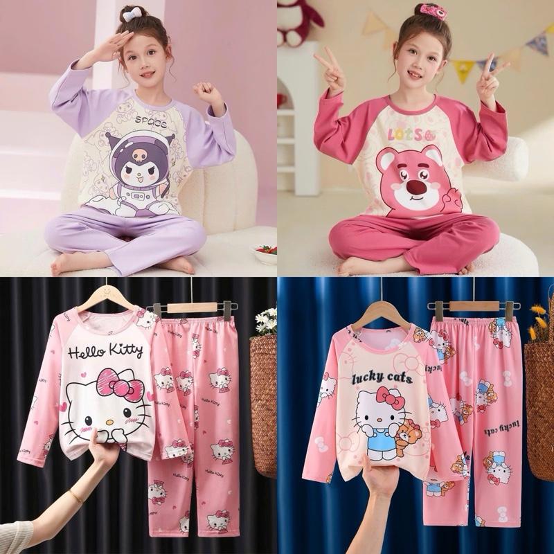 BỘ ĐỒ NGỦ CHO BÉ GÁI DỄ THƯƠNG in hình KUROMI MELODY GẤU DÂU Hello Kitty vải su thun mềm mại size 12-44kg Voi