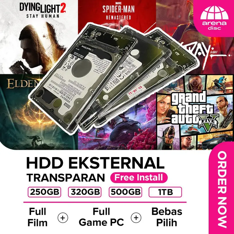 Hard Drive HDD Eksternal Transparent PC dan Laptop 320GB 500GB 1TB Bebas Request
