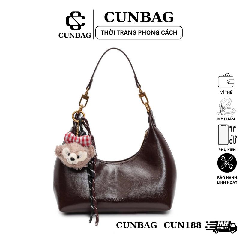 Tặng Kèm Charm Gấu Túi Xách Nữ Đeo Vai Da Bóng – Phong Cách Hàn Quốc Sang Chảnh Dáng Nửa Vầng Trăng CUN188
