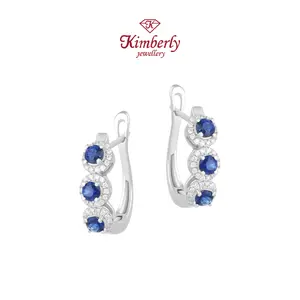 Anting Berlian Trilogi Batu Blue Sapphire KER1265774 - Kimberly Jewellery