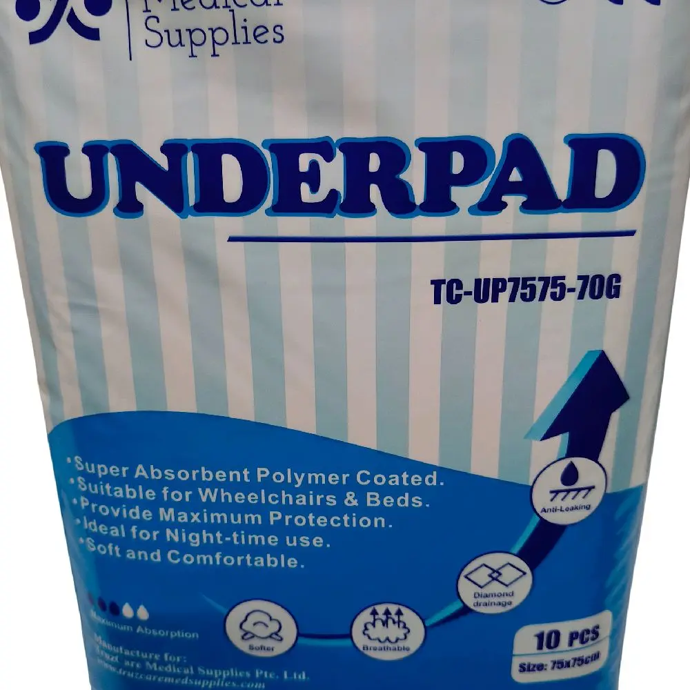 Pee Pad/ Underpad Disposable/ Blue Sheet 75×75cm, 70G, 4G SAP, Blue Colour, 10s