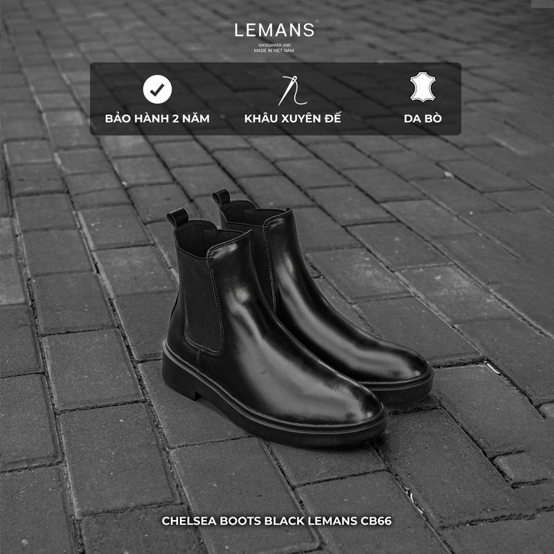 Giày da bò Chelsea Boots Black LEMANS CB66 Đế tăng cao 4cm độc quyền ống 18cm da bò nhập khẩu bảo hành 24 tháng