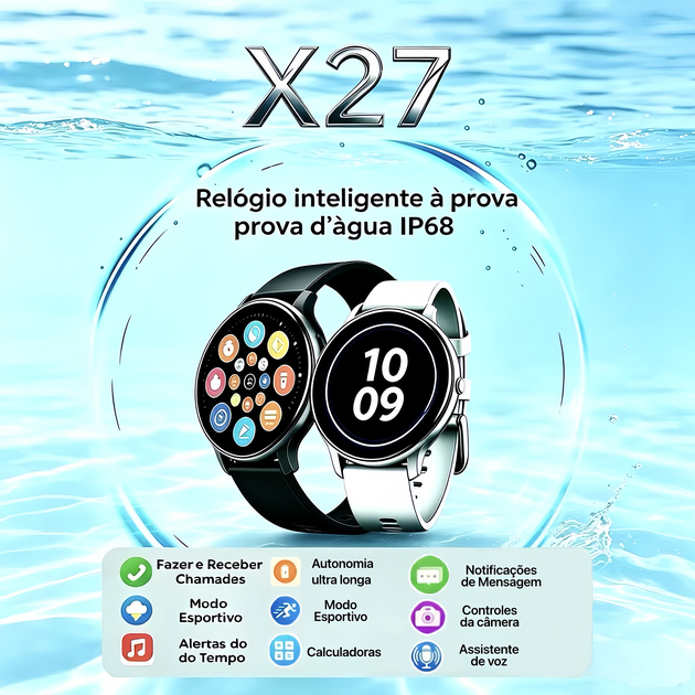 2026 Novo Relógio Inteligente X27,Chamadas Sem Fio,120+ Modos Esporte, Monitor Sono,Android/iOS,