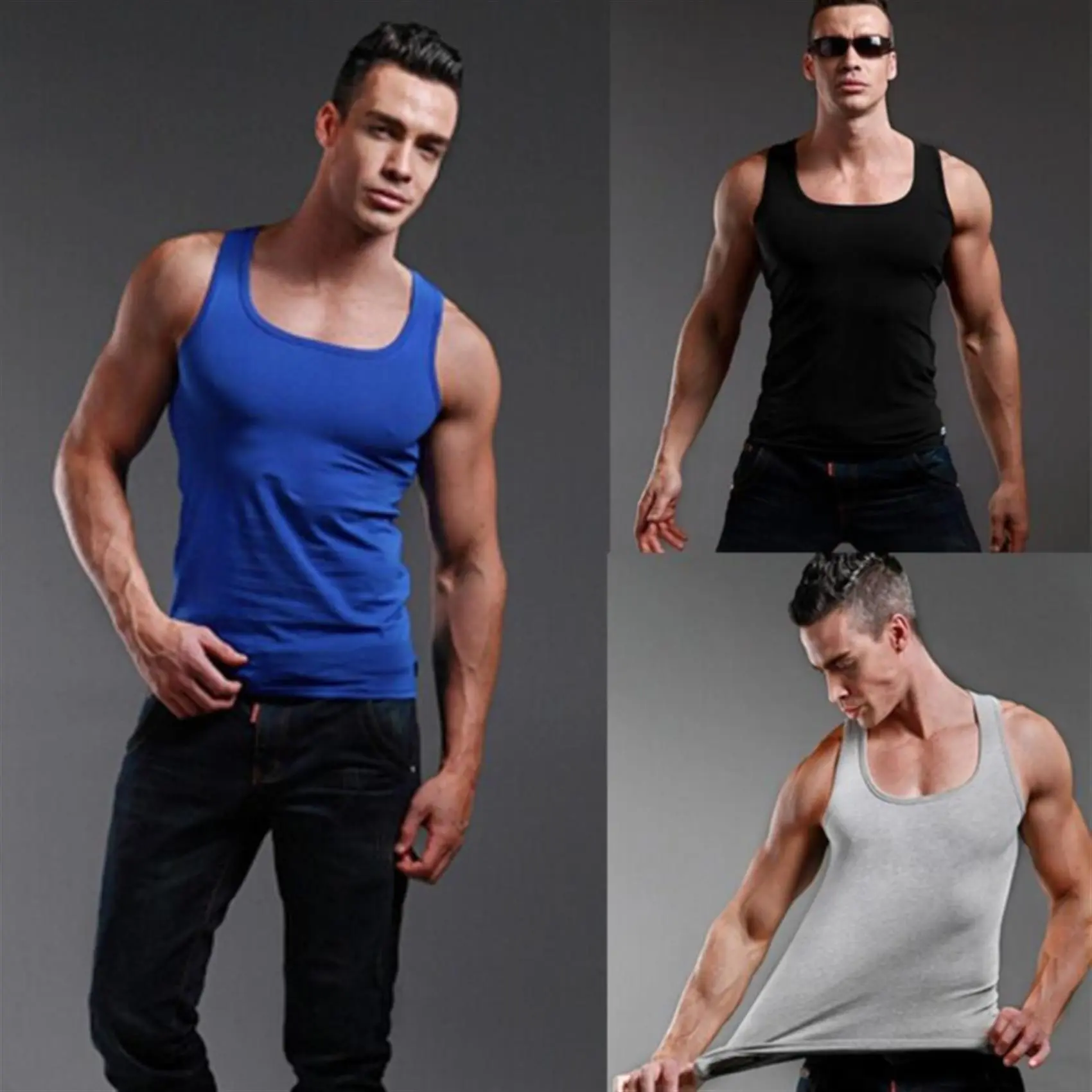 Mens Square Collar Fitness Sports Vest Clothing Singlet Bodybuilding Tank Tops Comfortable Breathable Shirt
