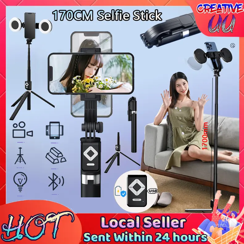 【SG Ready Stock】 170CM Selfie Stick Tripod Monopod with Remote Charging Control Bluetooth Wireless Extendable Handheld Accessories Phone